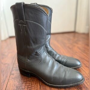 Vintage Justin Boots Roper Dark Grey Leather Western Cowboy Boots | 7.5 M / 9 W